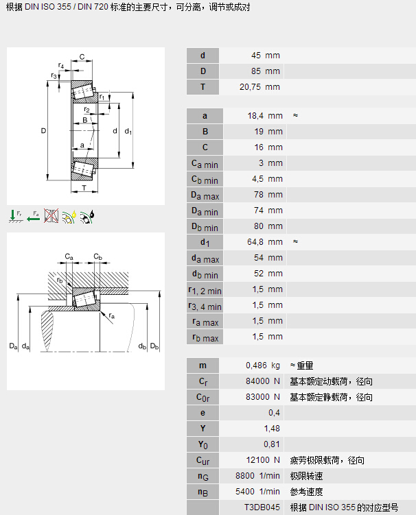 鑫宙國際貿(mào)易(上海)有限公司進口30209XL軸承參數(shù)資料