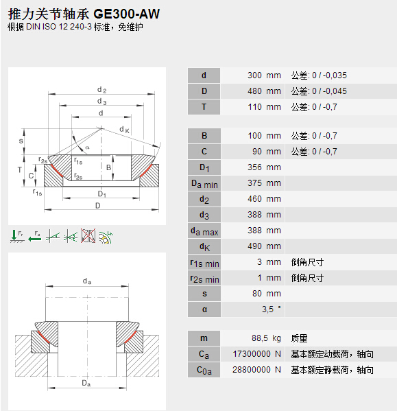 鑫宙國際貿(mào)易(上海)有限公司進口GE300AW軸承參數(shù)資料