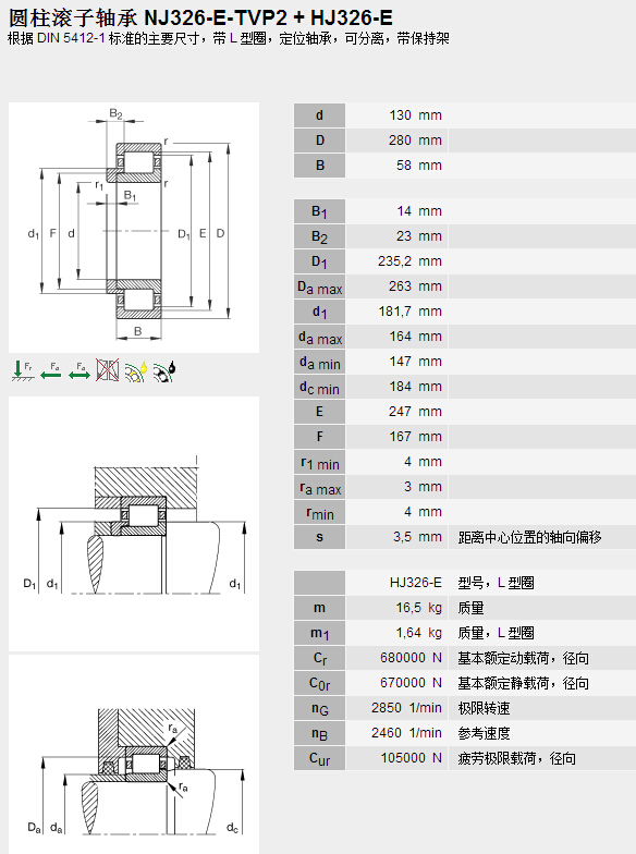 鑫宙國(guó)際貿(mào)易(上海)有限公司進(jìn)口NJ326E.TVP2+HJ326E軸承參數(shù)資料