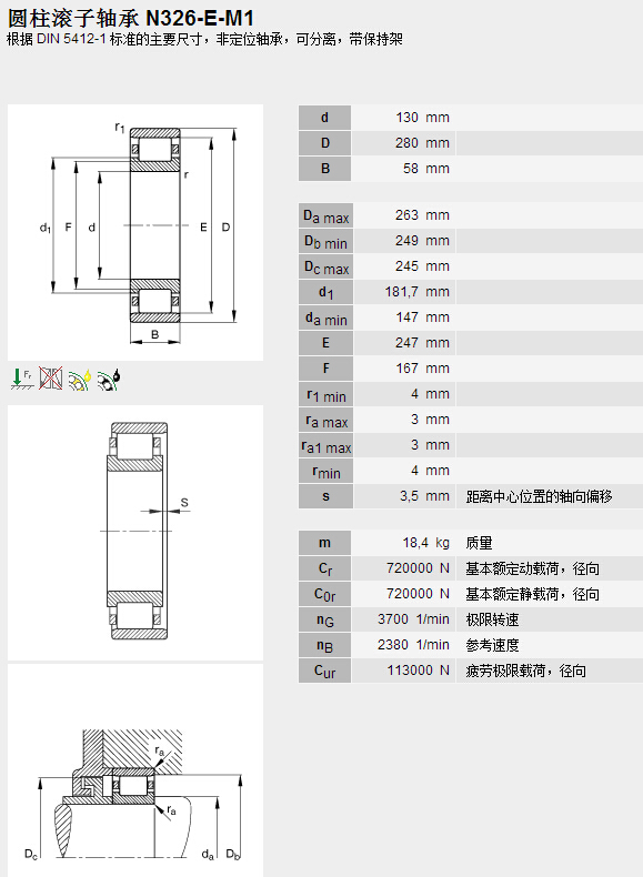 鑫宙國際貿(mào)易(上海)有限公司進(jìn)口N326E.M1軸承參數(shù)資料