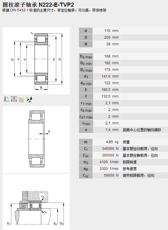 鑫宙國際貿(mào)易(上海)有限公司進(jìn)口N222E.TVP2軸承參數(shù)資料