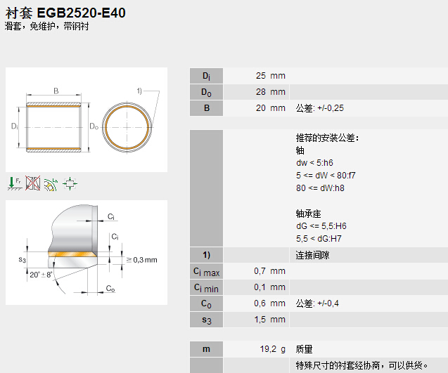 鑫宙國際貿(mào)易(上海)有限公司進(jìn)口EGB2520-E40軸承參數(shù)資料