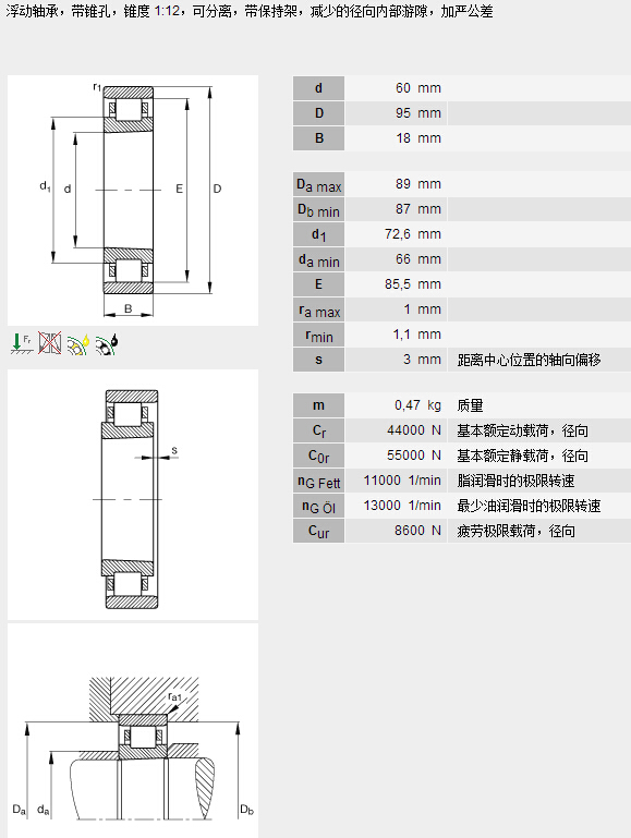 鑫宙國際貿(mào)易(上海)有限公司進口N1012K.M1.SP軸承參數(shù)資料