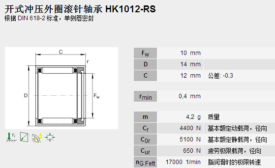 鑫宙國際貿(mào)易(上海)有限公司進口HK1012RS軸承參數(shù)資料
